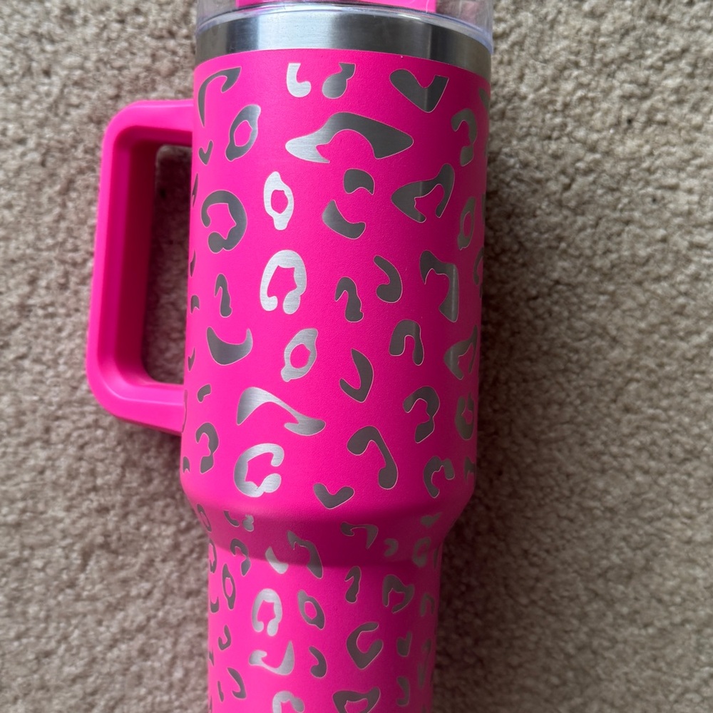 Pink Leopard Print Tumbler with Handle